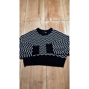 HM Divided Black White Cropped Sweater Womens Oversized Knit Best Fits Small